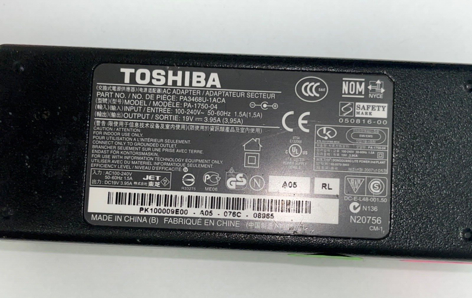 Original Toshiba 75W Power Adapter Charger PA-1750-04 PA3468U-1A