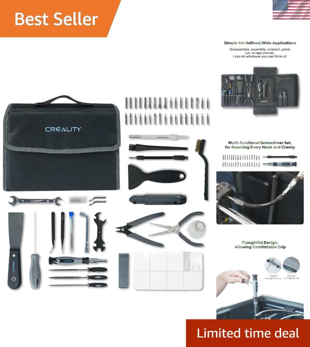 Complete 74-Piece Creality 3D Printer Toolkit with Nozzle Cleaners & Storage Bag