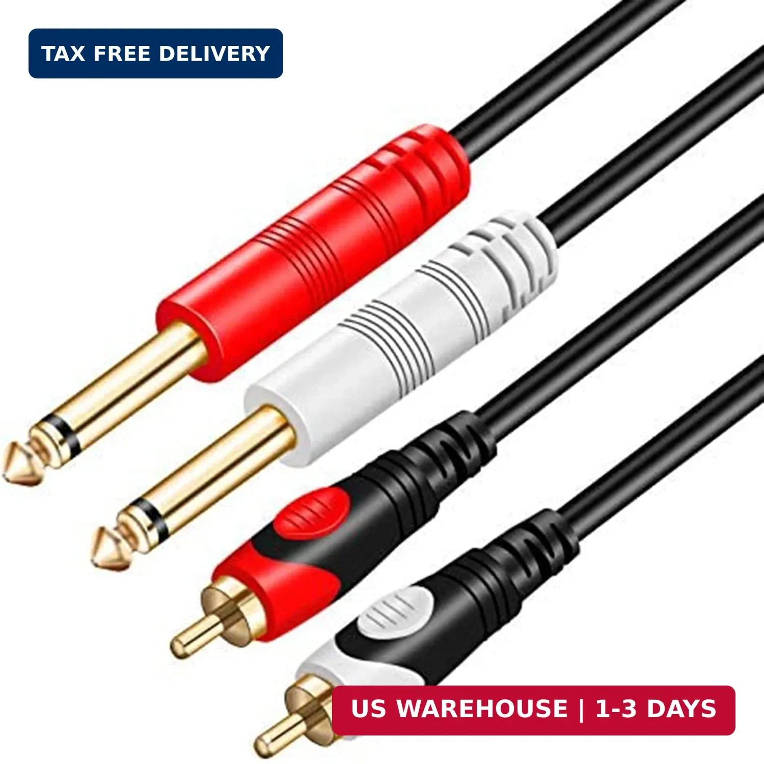 Tan QY RCA to 1/4 Cable 10Ft,Dual 1/4 inch 2 x 6.35mm TS Mono Male Jack to Dual