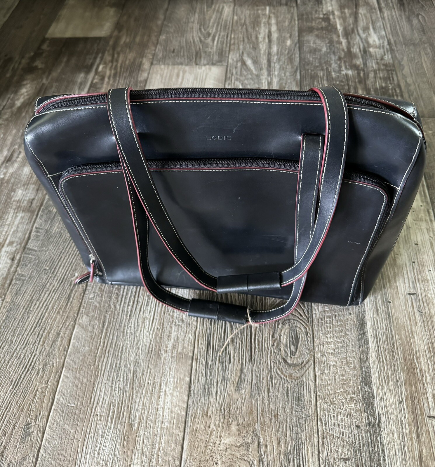 LODIS BEAUTIFUL LEATHER BLACK WITH RED TRIM LAPTOP BRIEFCASE
