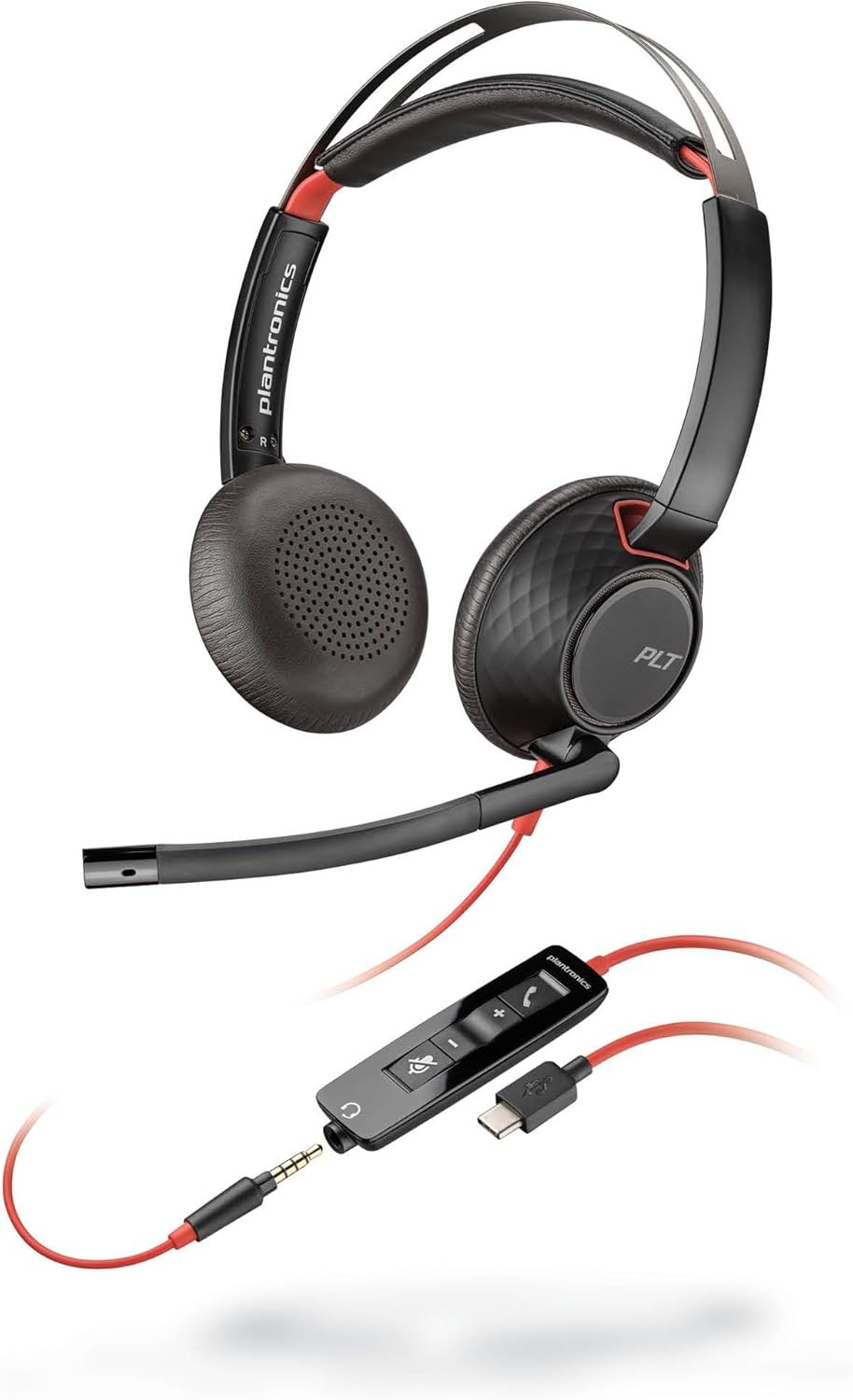 Poly Blackwire 5220 Wired Headset USB-C USB-A 3.5mm Noise Cancel Mic Teams Zoom