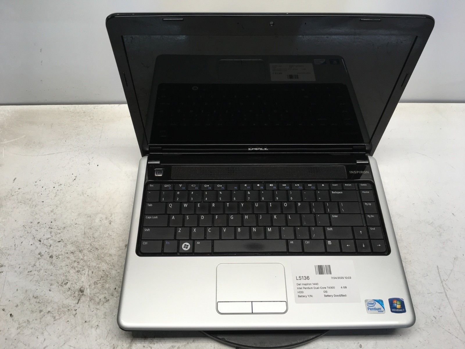 Dell Inspiron 1440 Intel Pentium Dual-Core T4300 2.1GHz 4 GB NO HDD/Battery