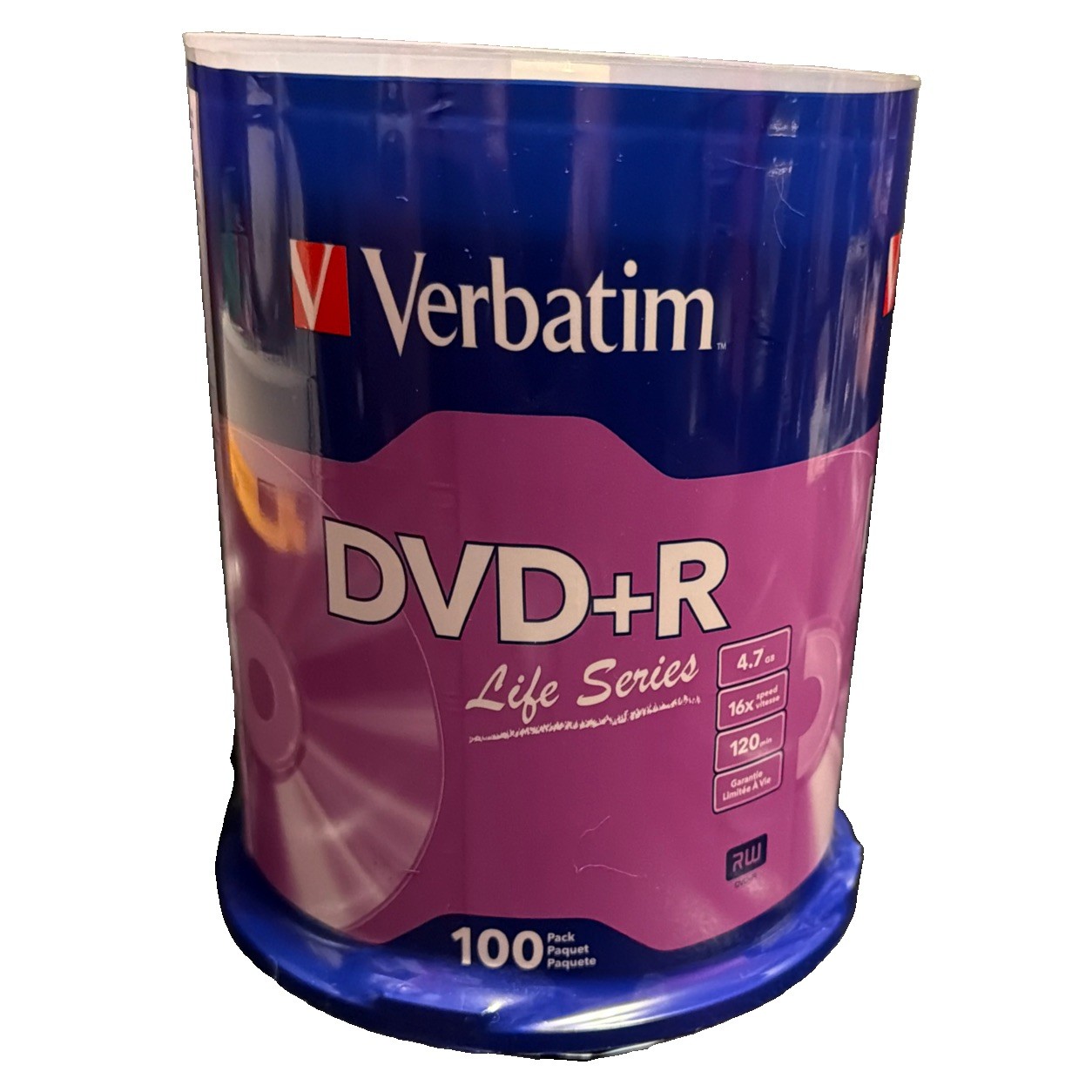 Verbatim Life Series DVD+R 4.7GB 16x Recordable Blank Disc 100 Pack Spindle