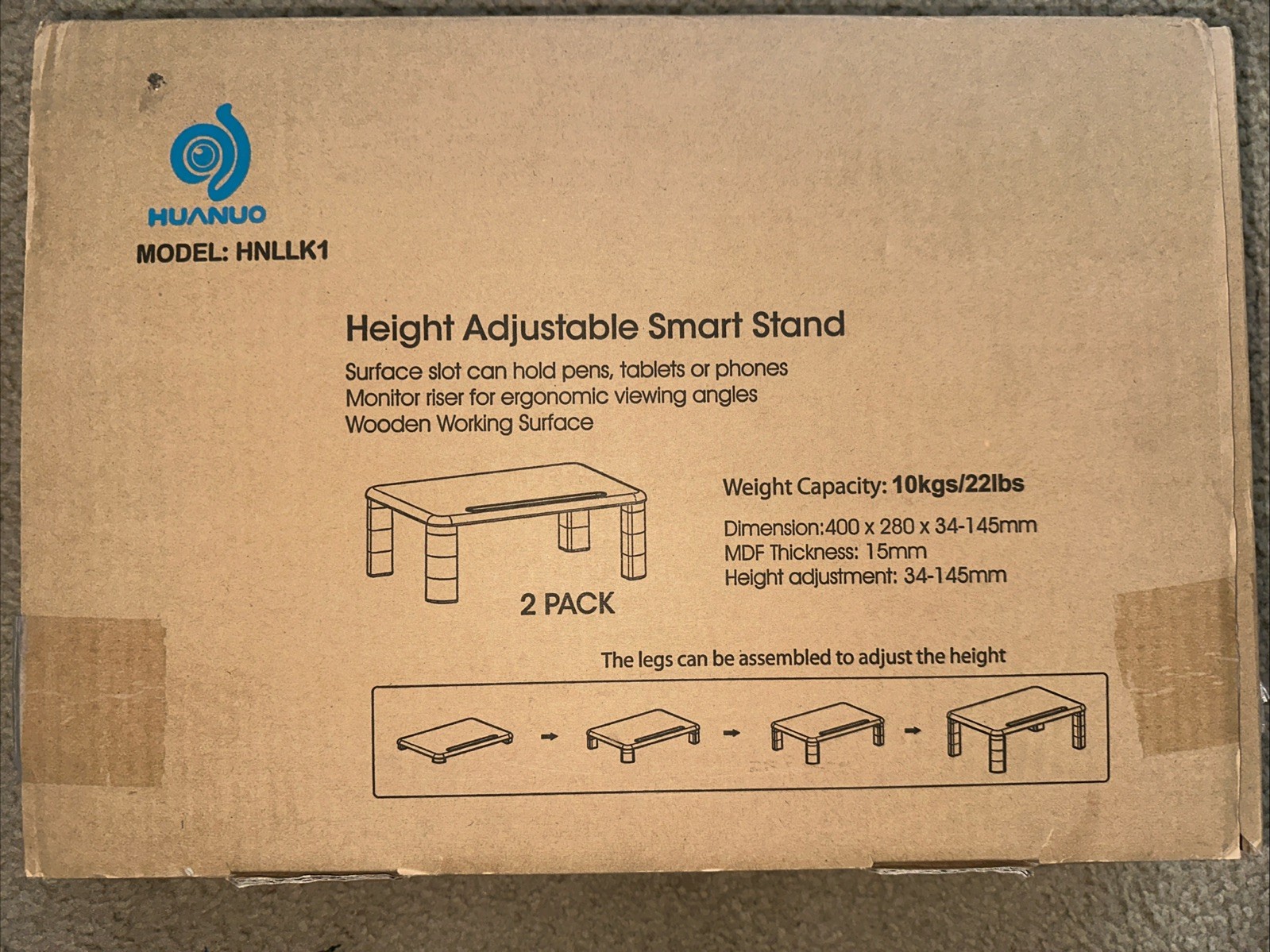 HUANUO Ergonomic Adjustable Monitor Stand, 3-Inch Height Adjustable HNLLK1 Model