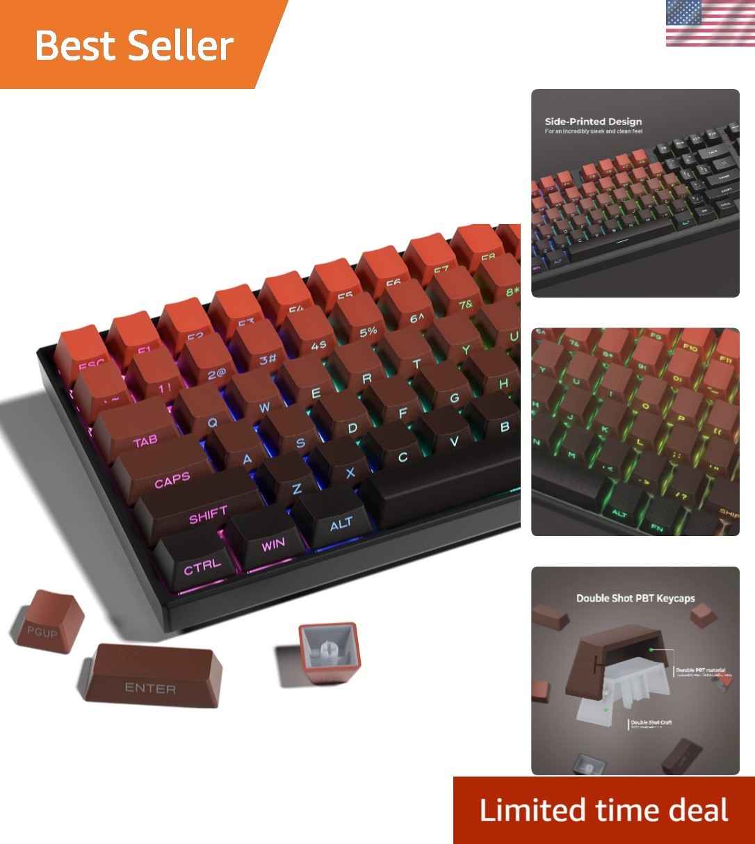 Minimalist 136-Key Gradient Red Keycaps for Mechanical Keyboards - OEM Profile