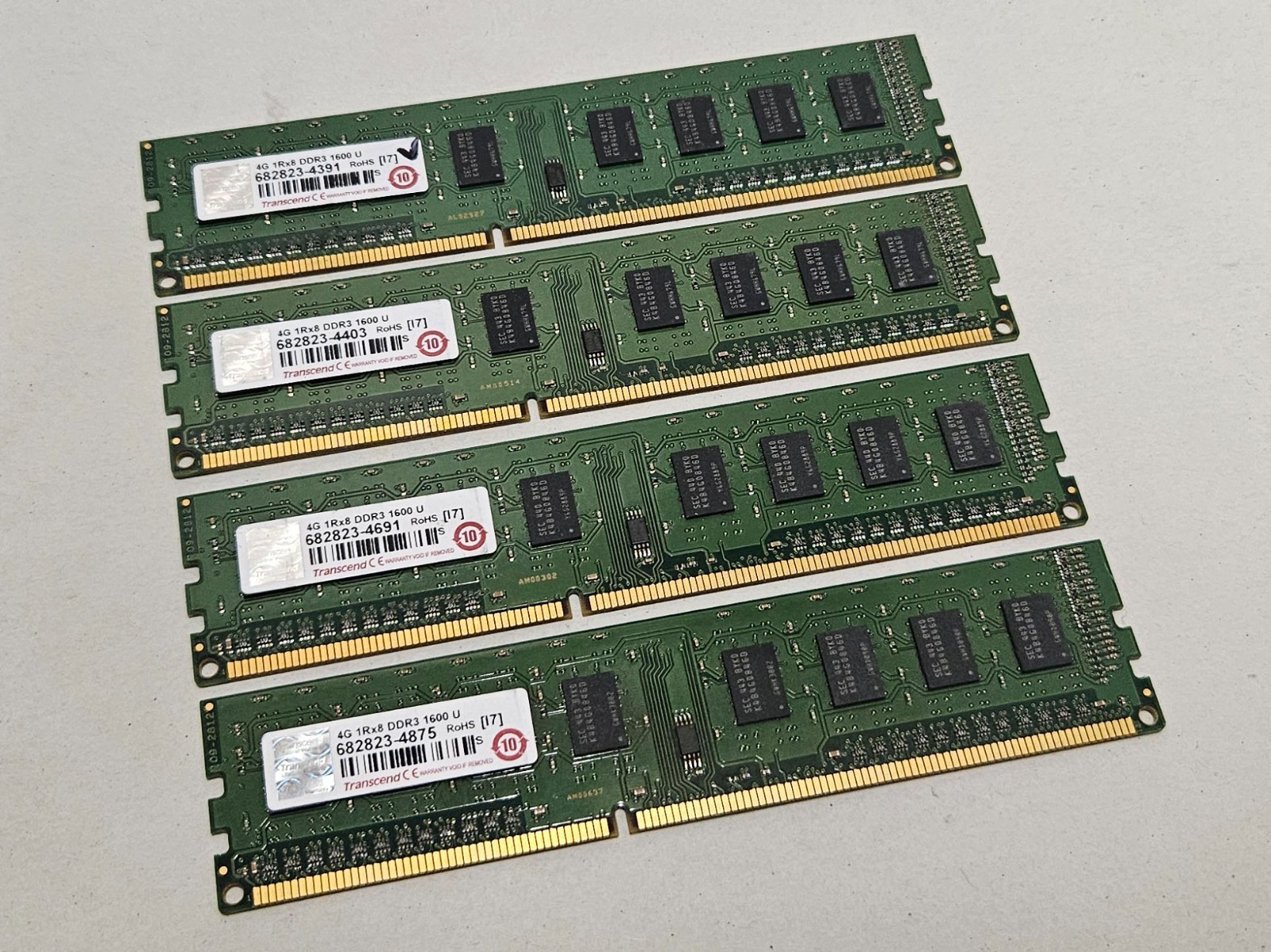 16GB (4x4GB) DDR3, PC3-12800U, 1600MHz, 1.5V, Transcend Desktop Memory