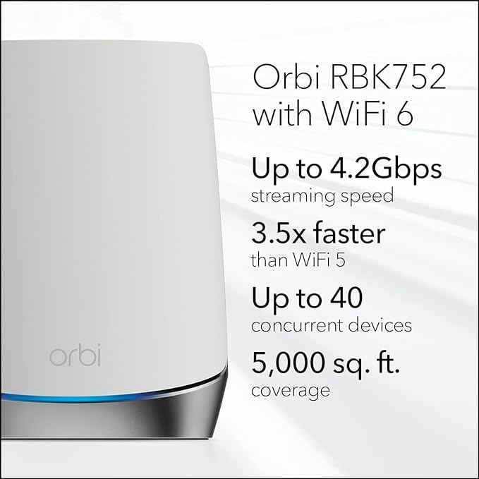NETGEAR Orbi Whole Home Tri-band Mesh WiFi 6 System RBK752 Router with 1 -