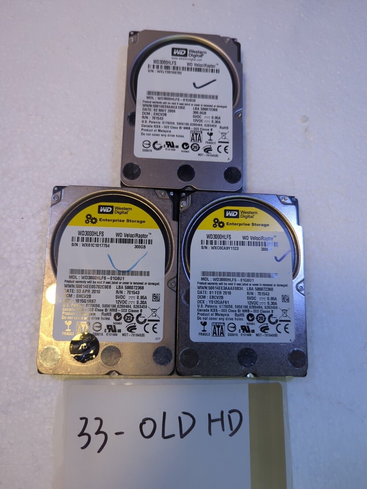 - 3x WESTERN DIGITAL VELOCIRAPTOR 300GB 10K 2.5" SATA HDD - WD3000HLFS Tested 