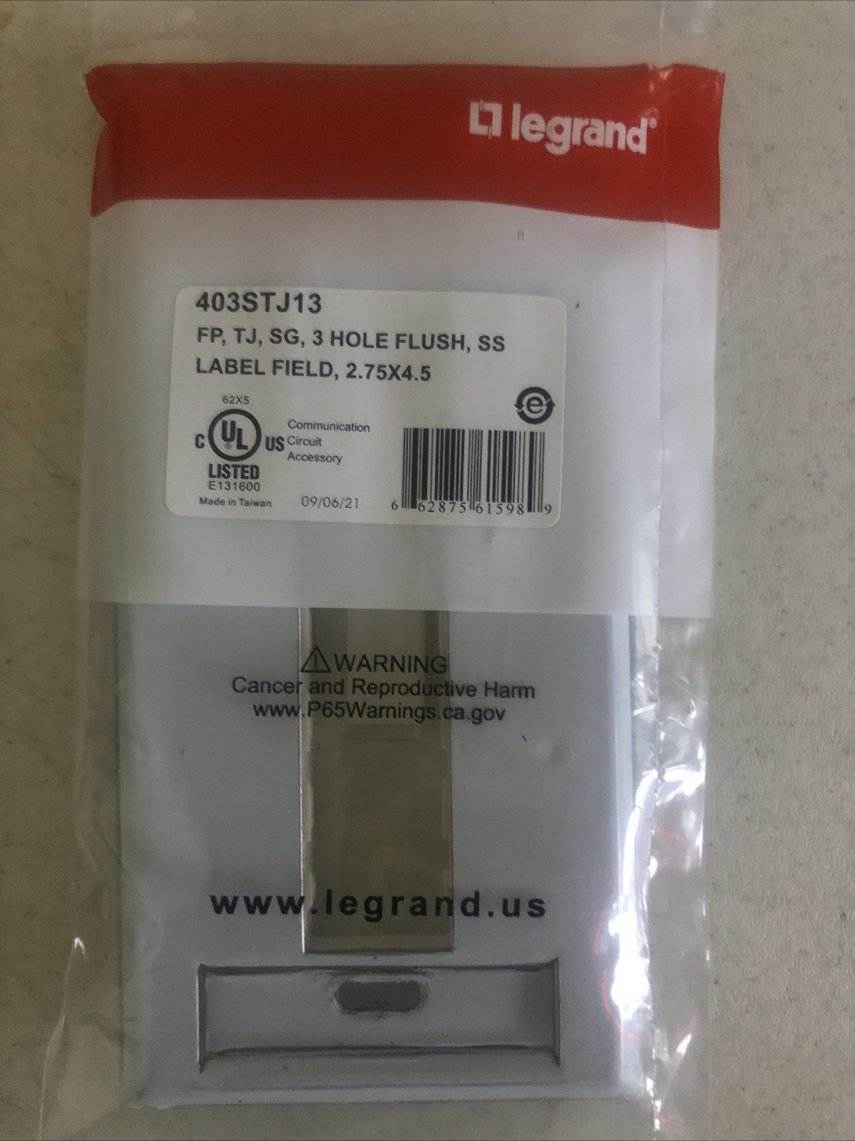 ORTRONICS OR-403STJ13  , Stainless Steel 3 Port Face Plate - New