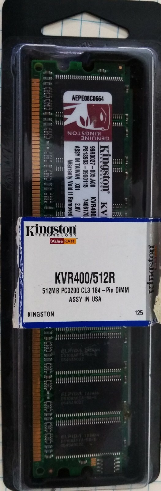 Kingston 512 MB 184pin KVR400/512R PC3200 memory (e704)