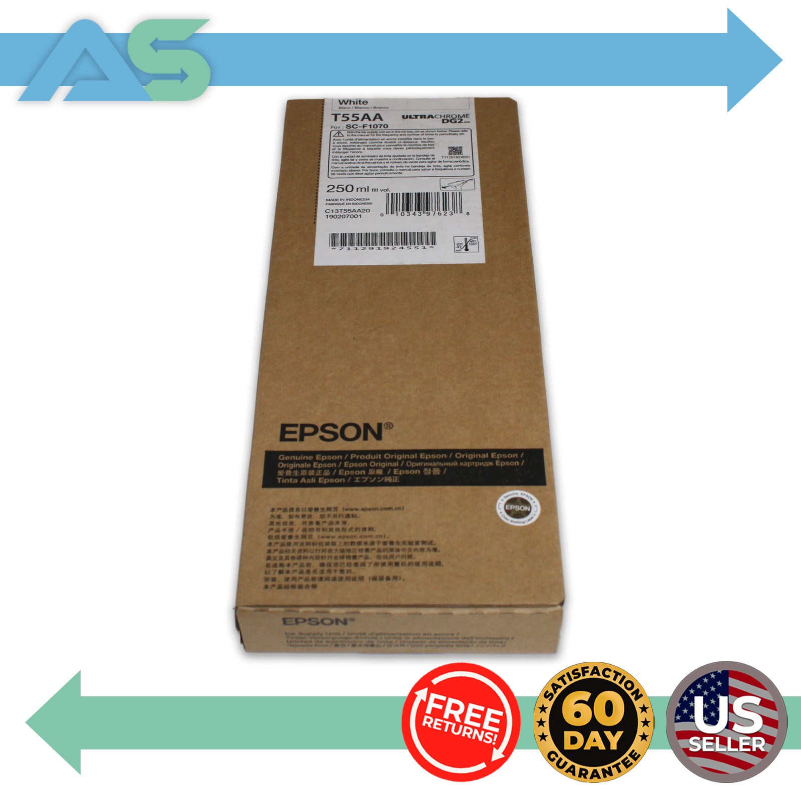 Epson T55A White UltraChrome DG2 Ink Pack 250ml T55AA20 SureColor F1070 DTG DTF