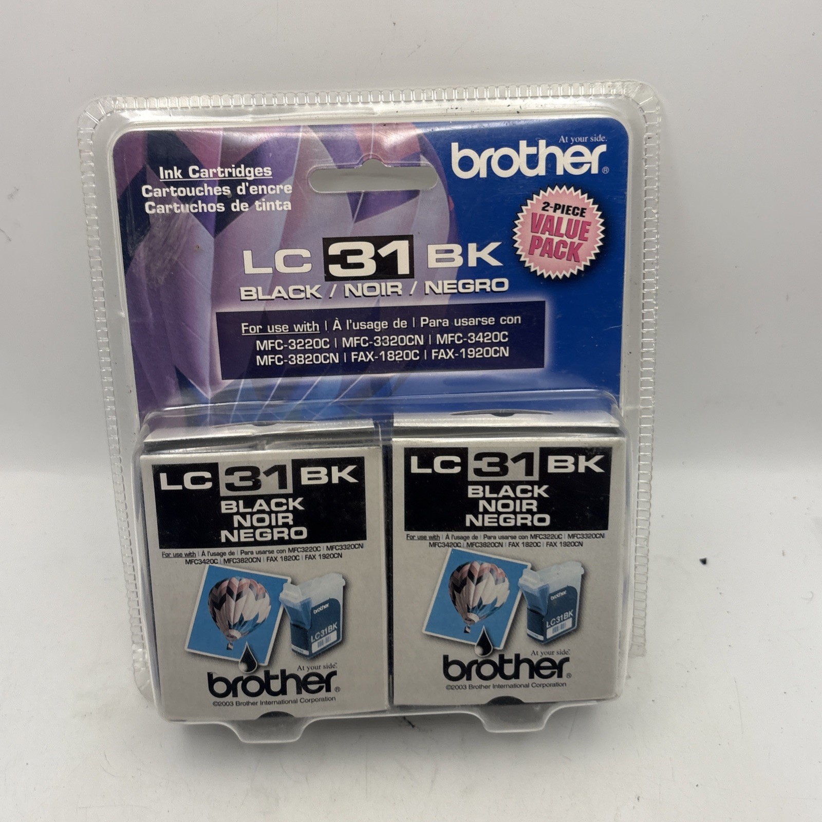 Brother LC31BK Genuine OEM Black Ink Cartridge 2-Piece Value Pack New Sealed NIP
