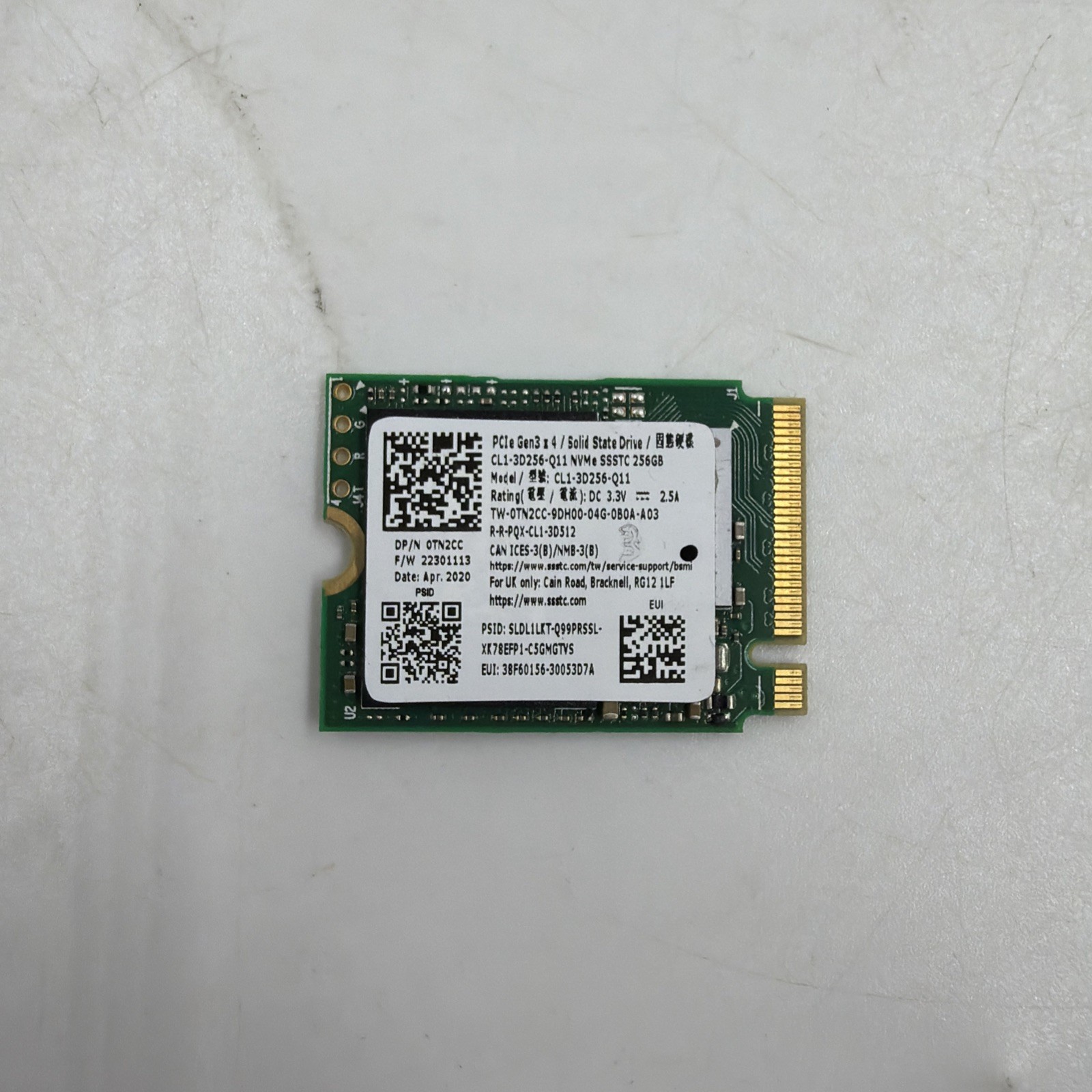 SSSTC 256GB SSD NVMe M.2 2230 CL1-3D256-Q11 PCIe Gen 3x4 Dell 0TN2CC 88% Health