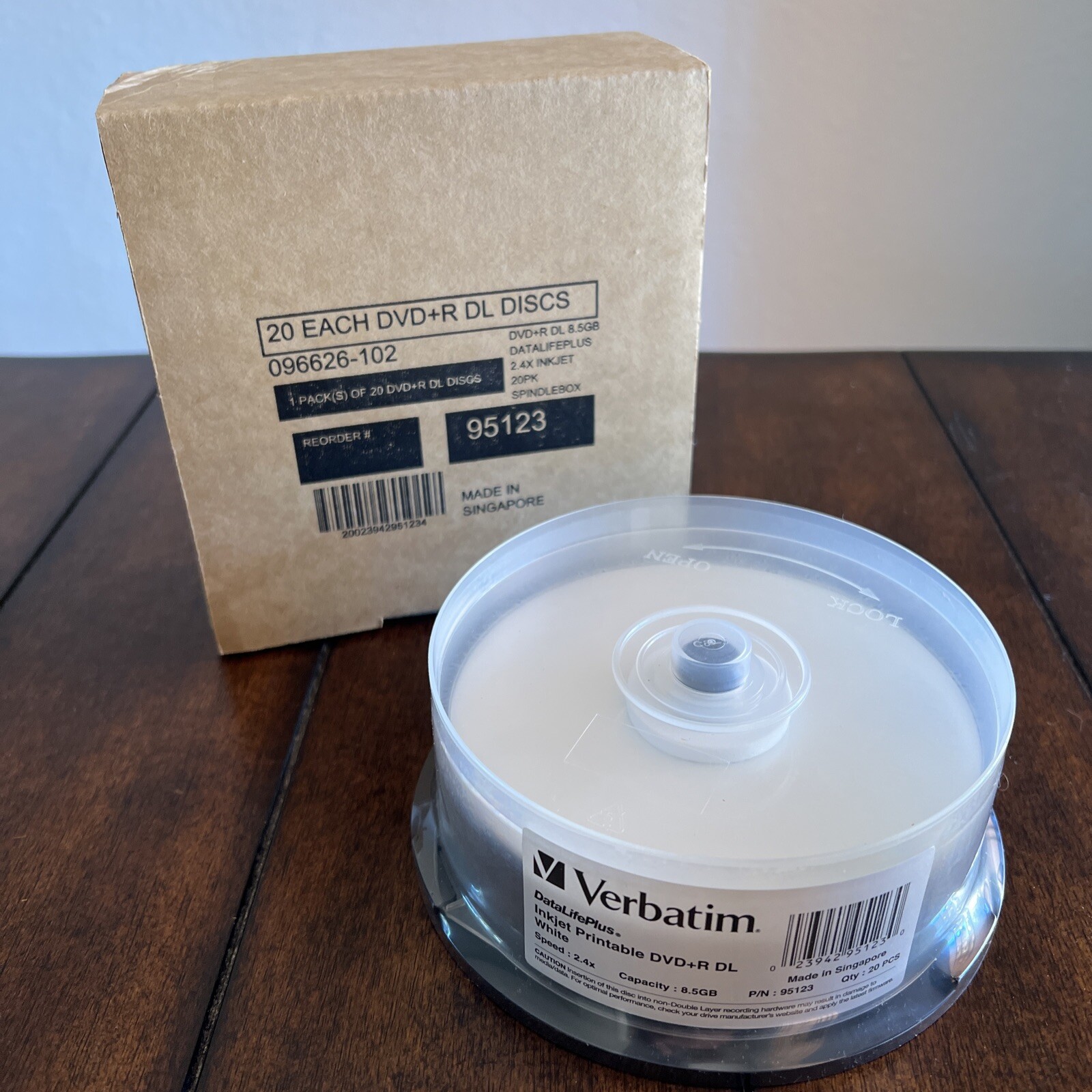 Verbatim Ink Jet Printable White DVD+R Dual Layer Spindle Of 20 PN95123