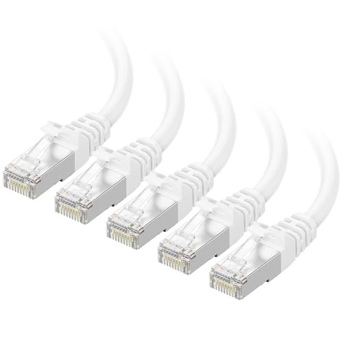 Cable Matters 10Gbps 5-Pack Snagless Shielded Cat 6A Cable, 1ft, White