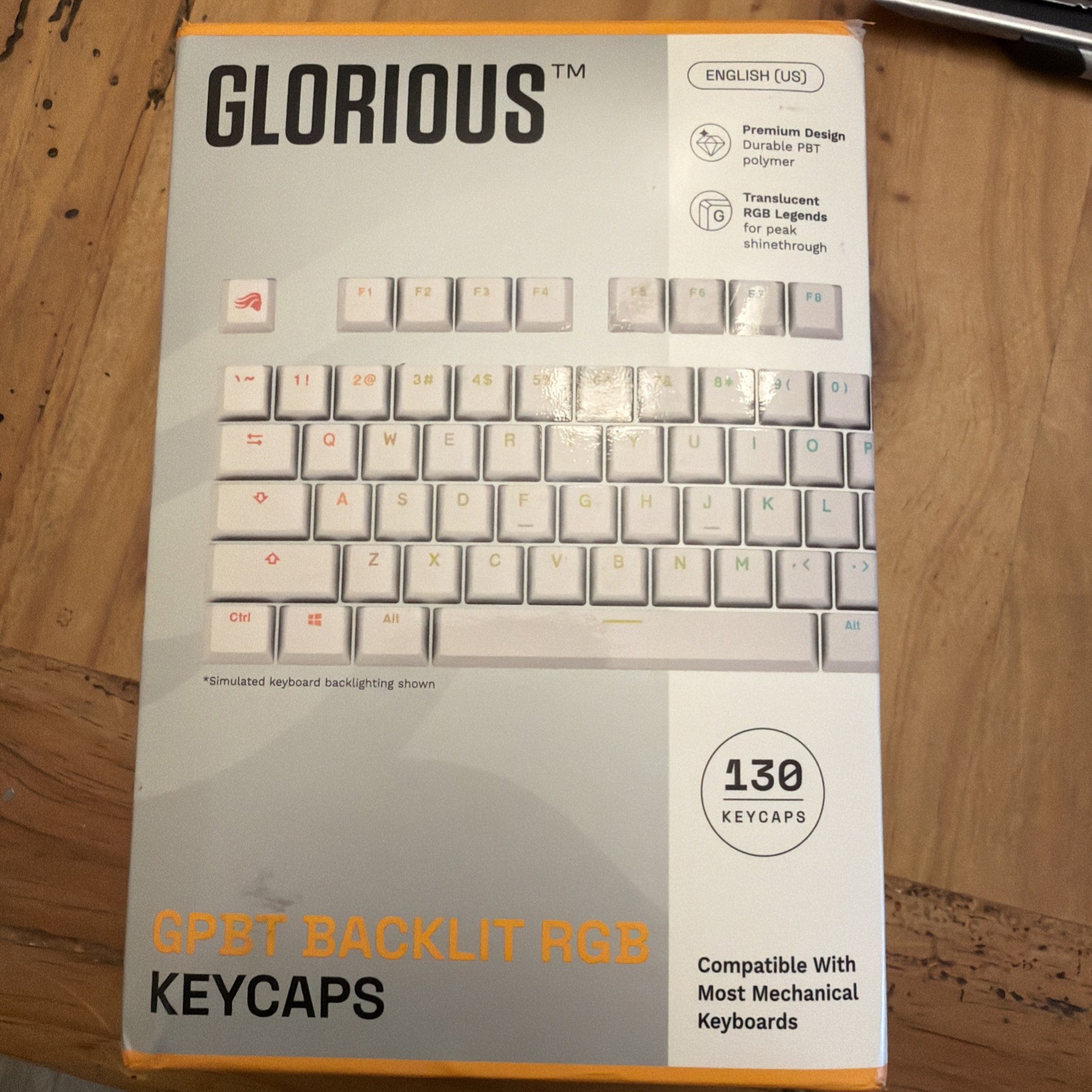 Glorious GPBT Backlit RGB White Keycaps English (US), 130 Count