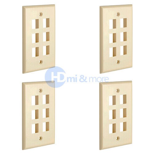 4x Wall Plate 6 Hole Port Jack Keystone Audio Video Wallplate Ivory