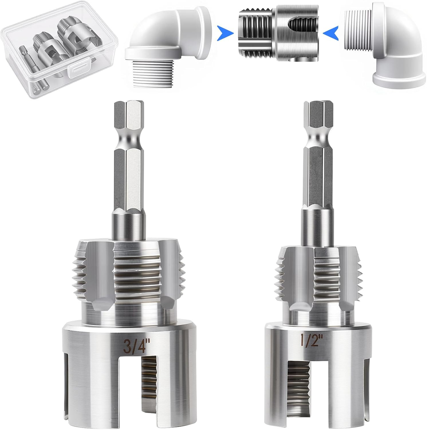 2PCS Internal & External Pipe Threading Tool, 1/2'' 3/4'' PVC Pipe Threader K...