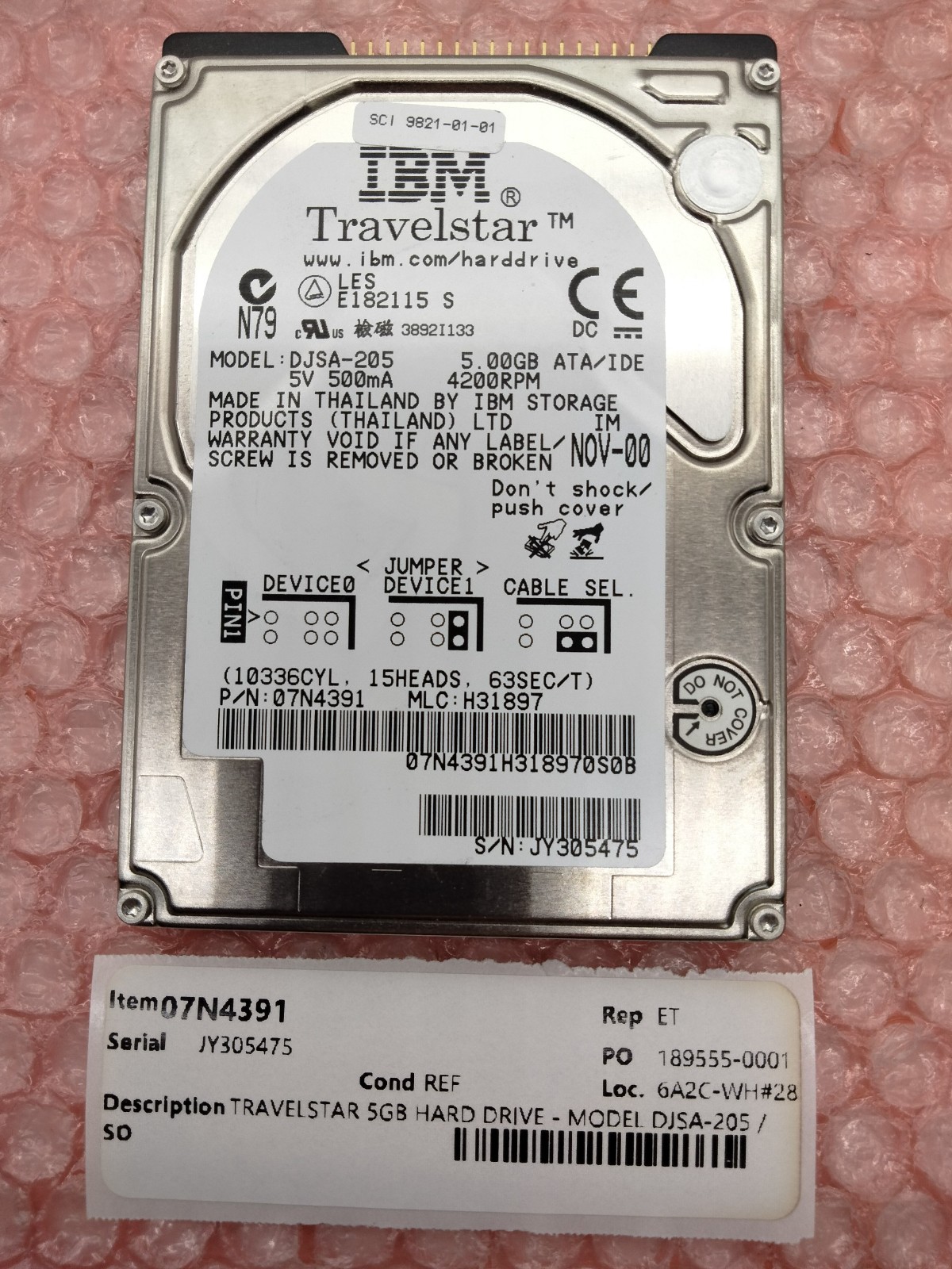 IBM / TRAVELSTAR 5GB HARD DRIVE - MODEL DJSA-205 / PN:07N4391