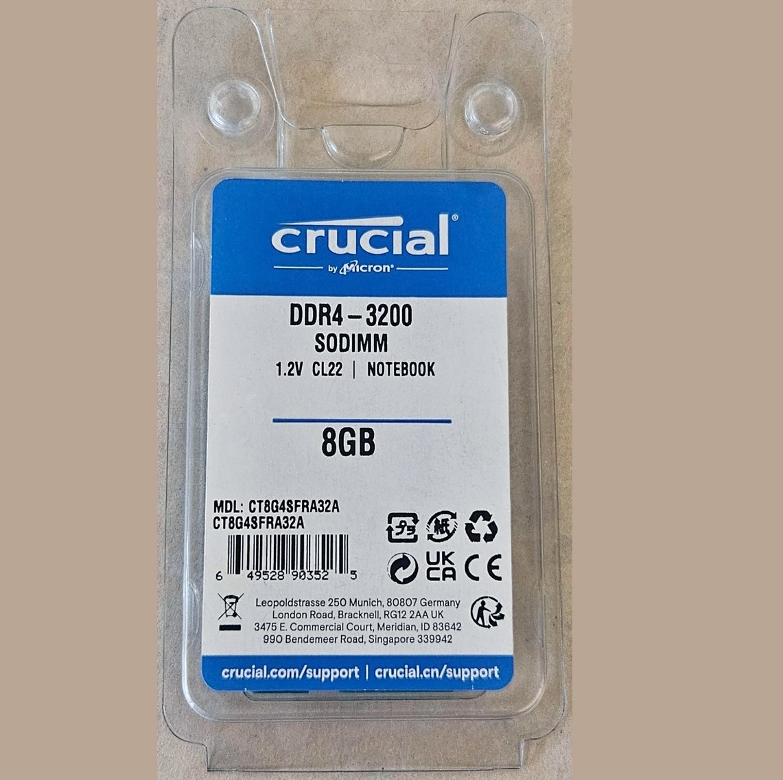 Crucial 8GB 3200MHz PC4-25600 Laptop DDR4 260-Pin SODIMM Memory (CT8G4SFRA32A)