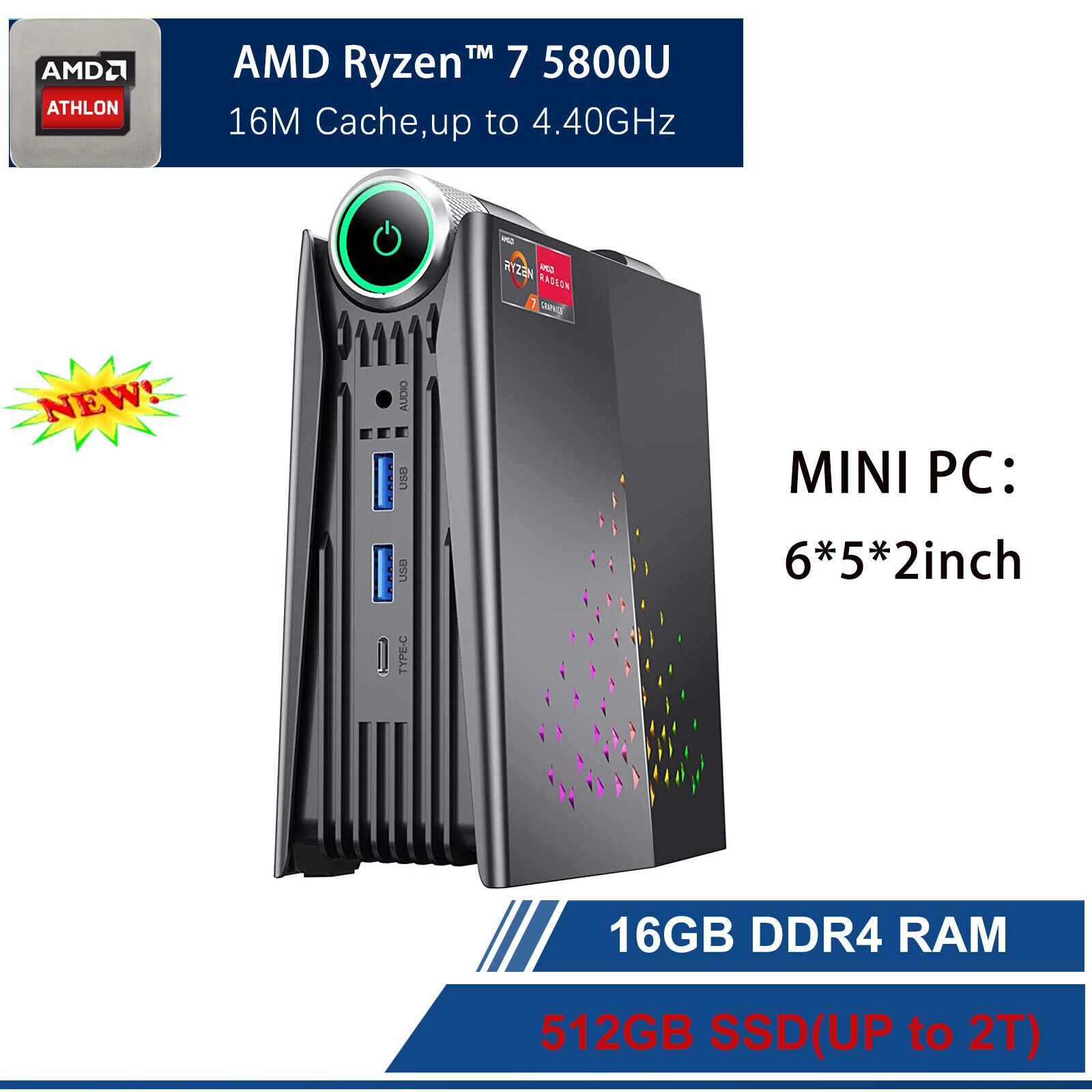 4K UHD MINI Game PC AMD Ryzen 7 5800U 16GB RAM 512GB SSD WiFi/BT Windows 11 Pro