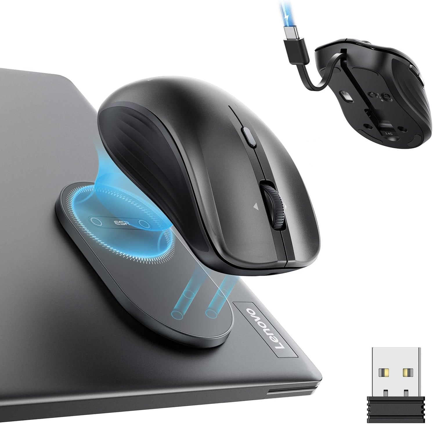 Magmouse Snap-To-Carry Bluetooth Mouse, Rechargeable Wireless Mouse for Laptop w