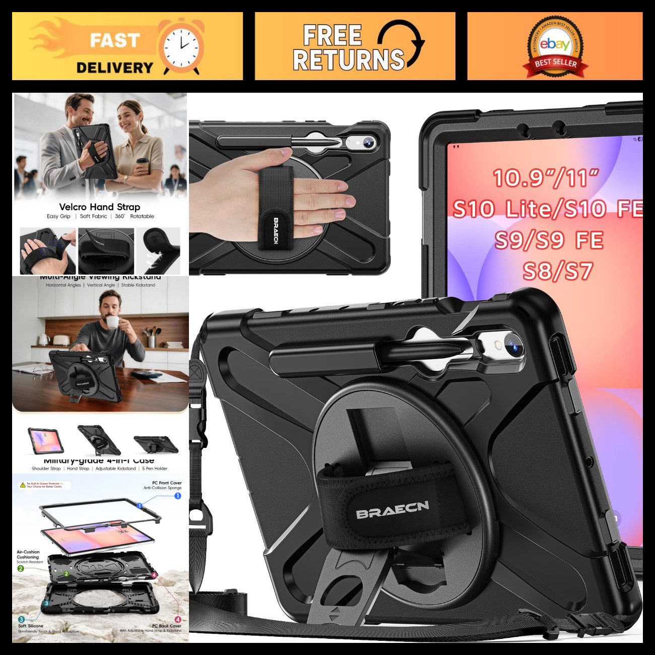 Protective Case for Galaxy Tab S10 Lite/FE, S9 FE, S9, S8, S7 - 10.9 & 11" Table