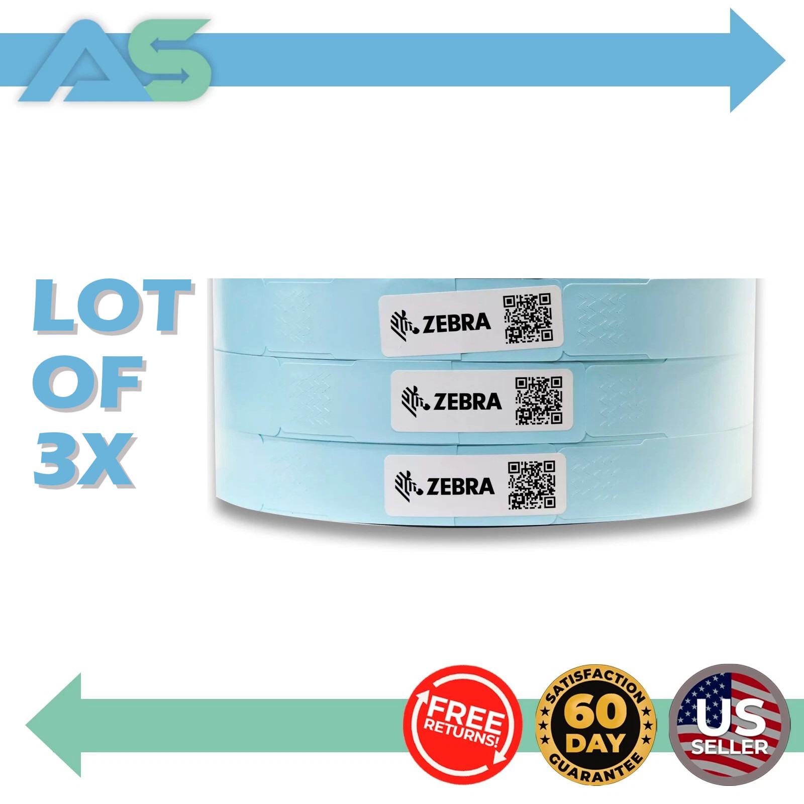 Genuine Lot of 3 Zebra 1" x 10" Z-Band Fun Direct Thermal Wristbands 10012714-3