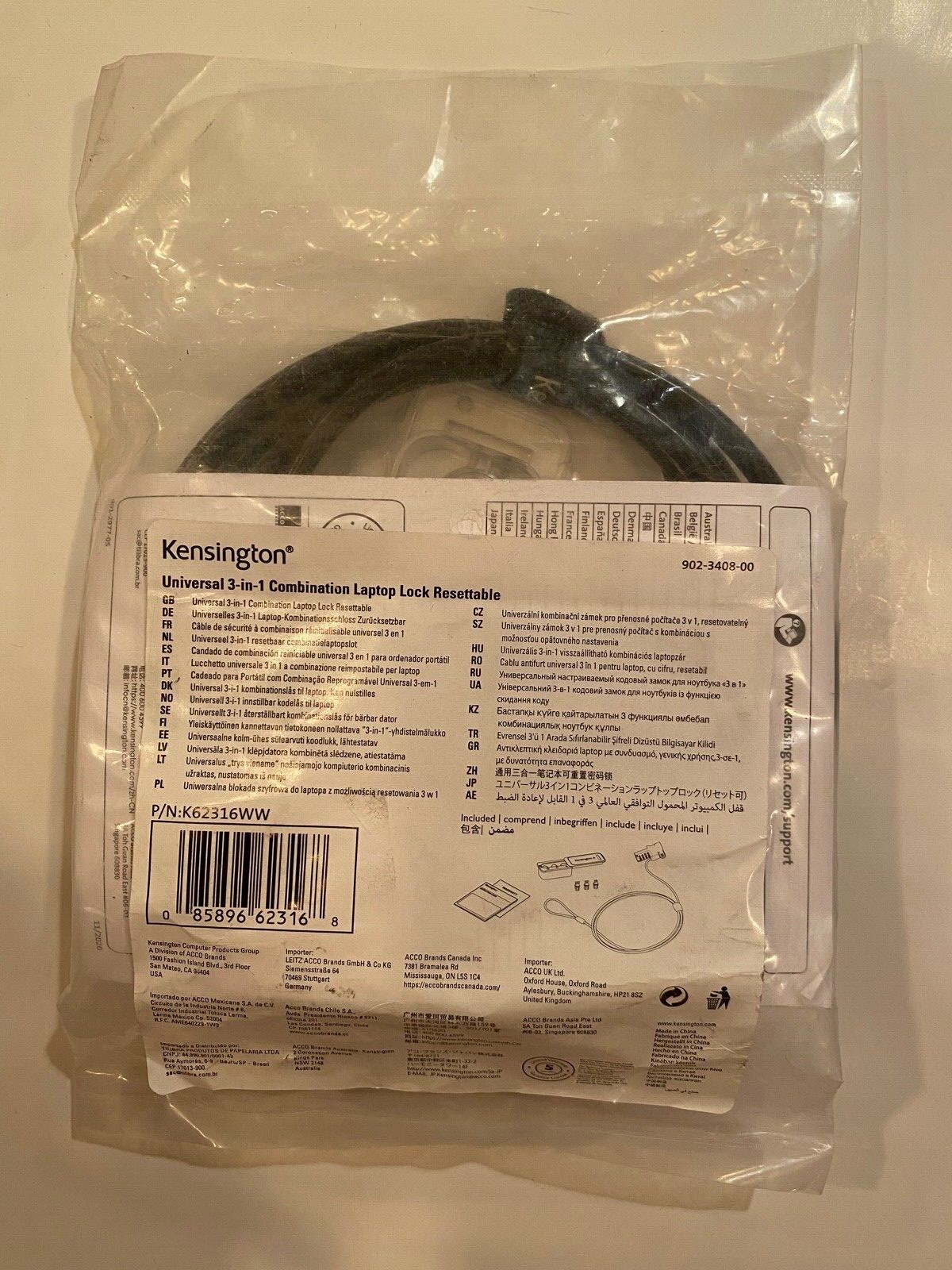 Kensington Universal 3-in-1 Combination Laptop Lock K62316WW