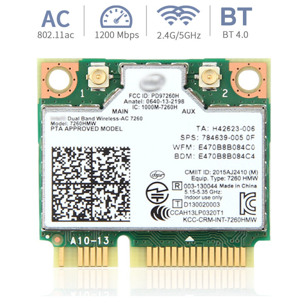 Dual Band WiFi 5G Intel 7260hmw MiNi PCI-e Wireless Network Card 1200Mbps BT 4.0