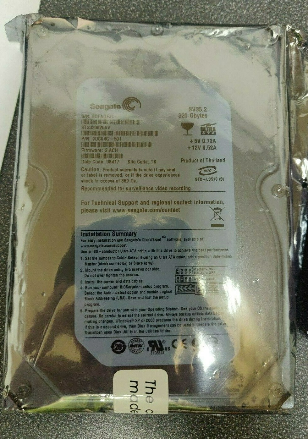 Seagate SV35.2 ST3320620AV 320GB 7.2K IDE PATA 3.5" Hard Disk Drive - NEW