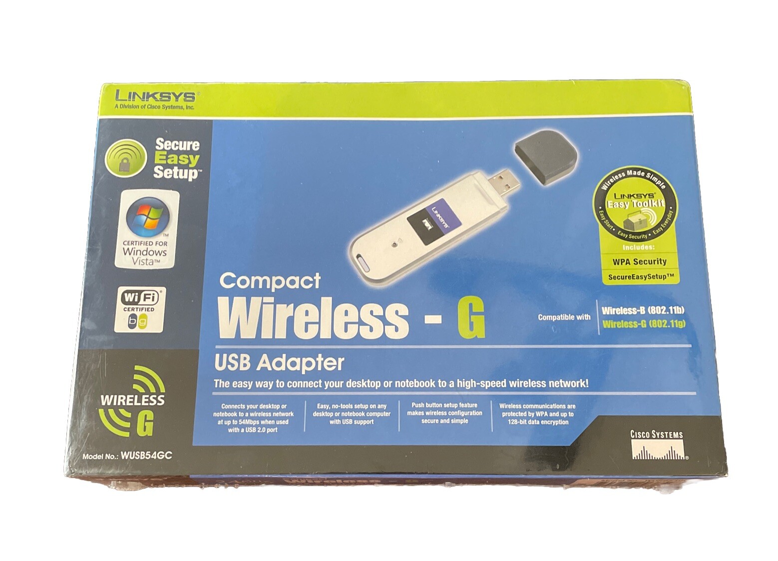 NEW Linksys/Cisco Systems WUSB54GC Compact Wireless-G USB Adapter Sealed Box