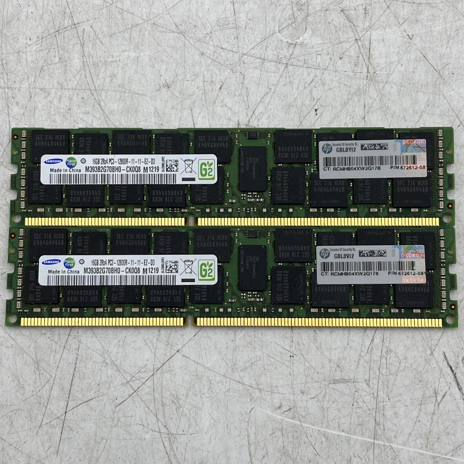 LOT OF 2 M393B2G70BH0 SAMSUNG 16GB 2RX4 PC3-12800R MEMORY MODULE