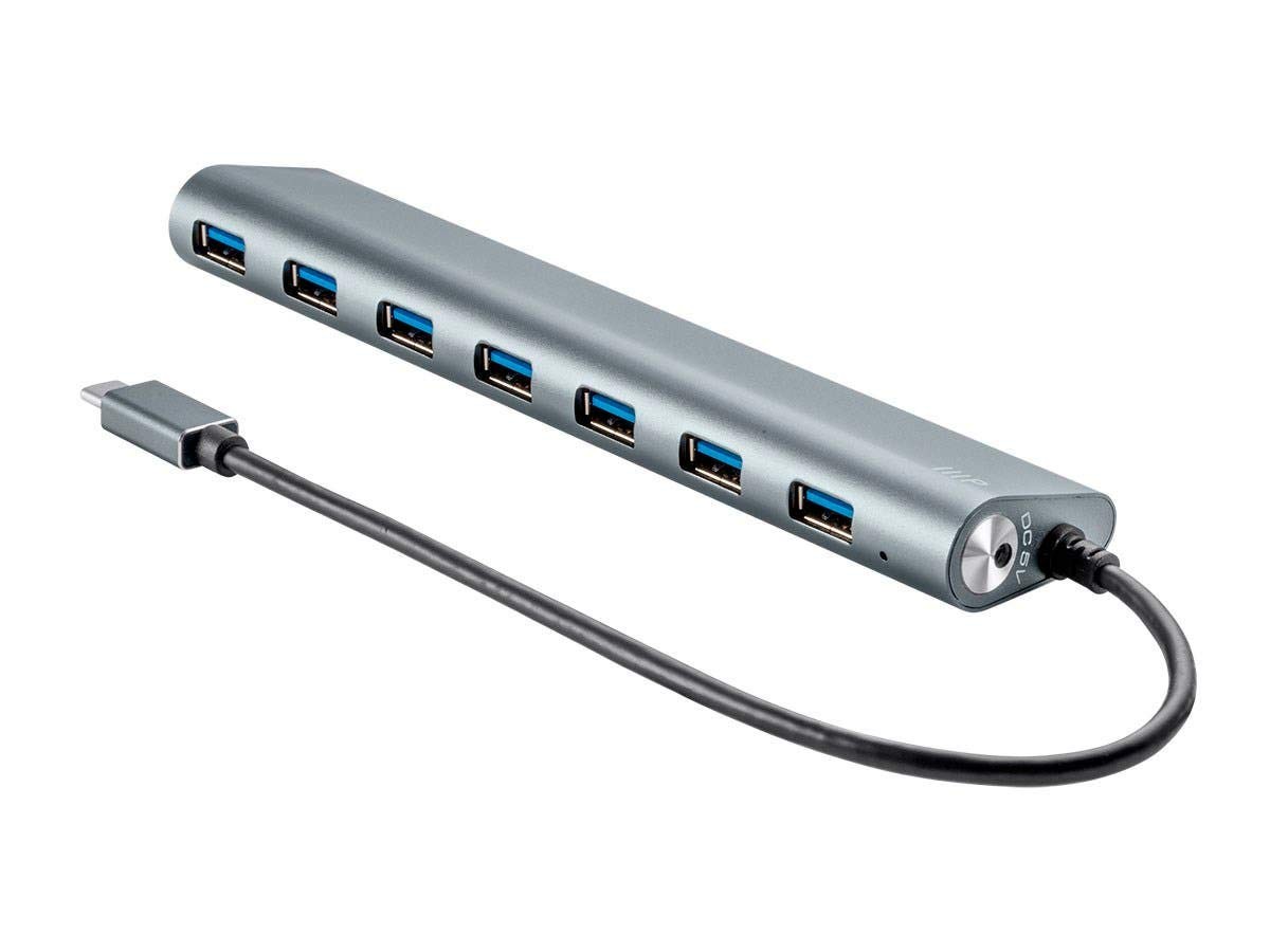 Monoprice 7 Port USB-C Hub - Aluminum, SuperSpeed Transfer Rates, grey