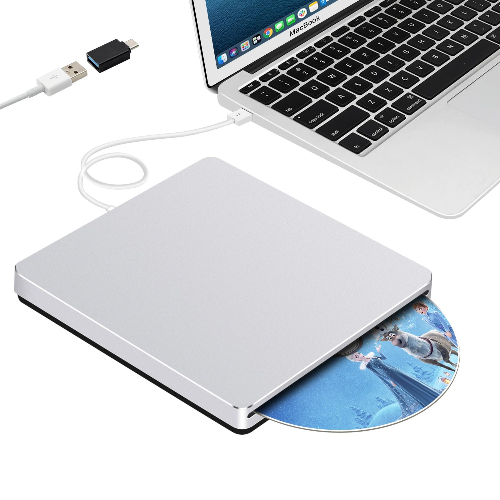 USB Superdrive for Apple Mac External CD/DVD Drive for Laptop Silver