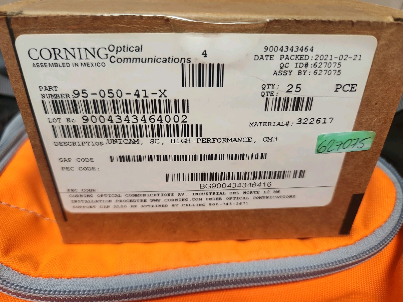(25) Corning 95-050-41-X Unicam Fiber Optic Connector 50 um SC MM OM3