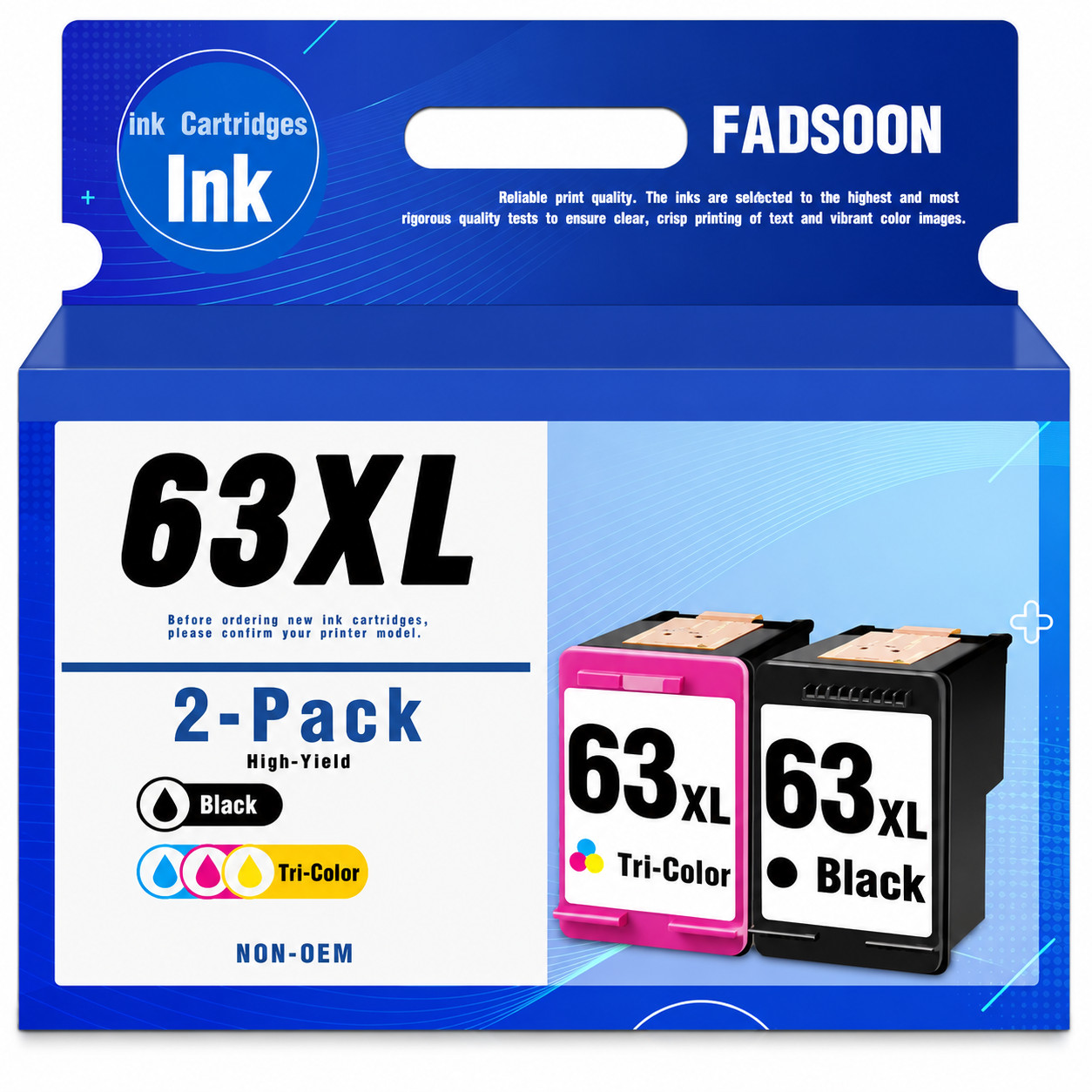 FADSOON® 63XL 2-Pack Compatible Ink  for HP OfficeJet 4650 Envy 4520 4510 BK/CMY