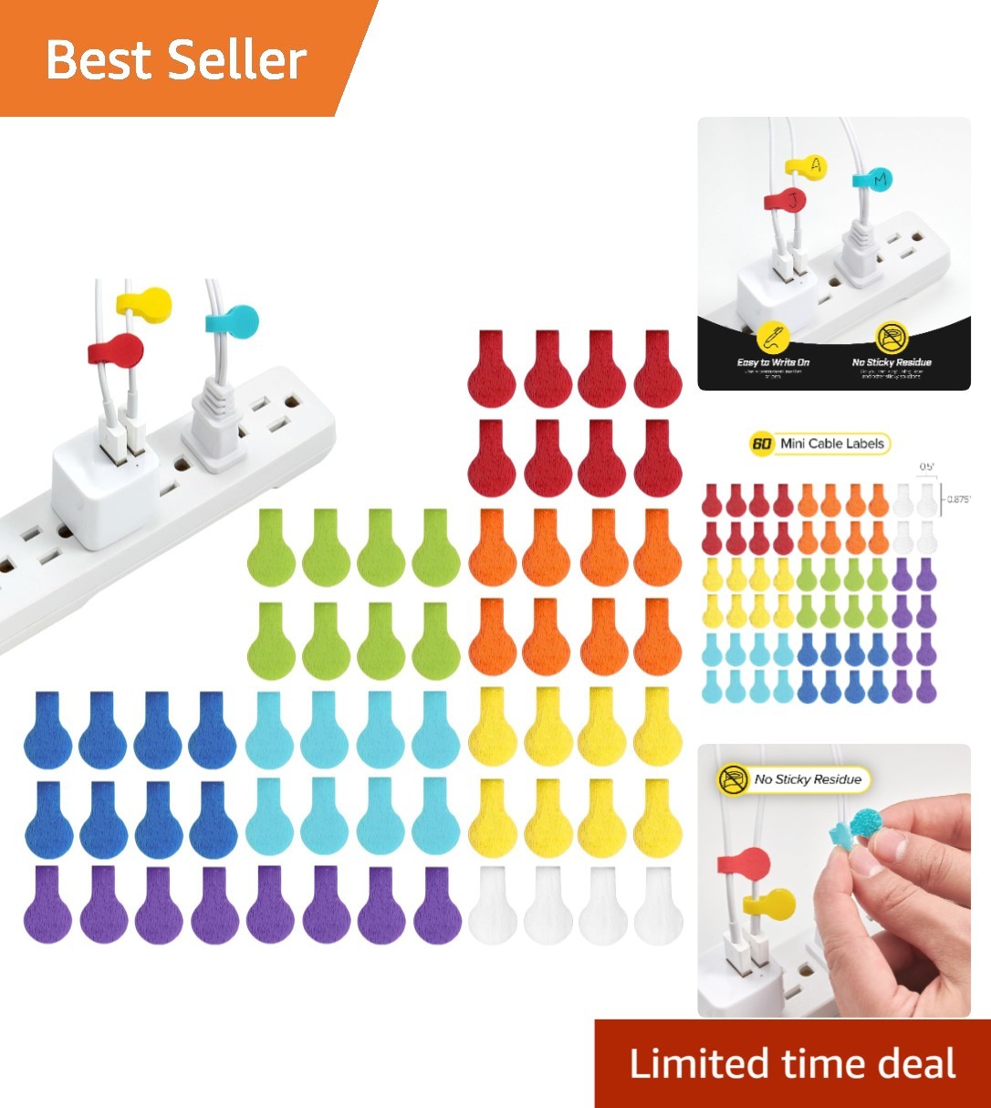 60 Count Color Coded Cable Labels - Stylish Identification Solution for Wires