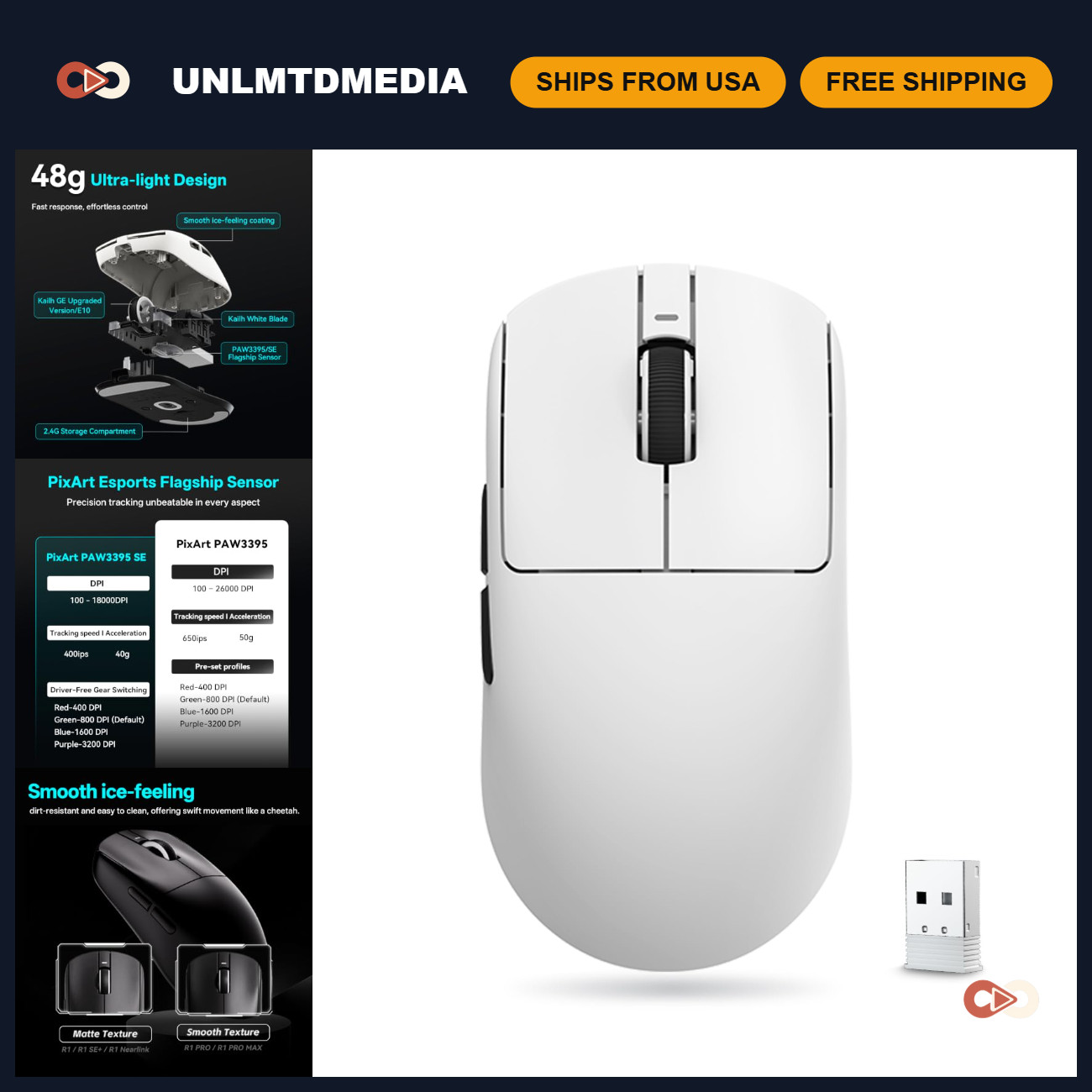 Wireless Gaming Mouse - Dragonfly R1 SE+ - Ergonomic, RGB Lighting, High Precisi