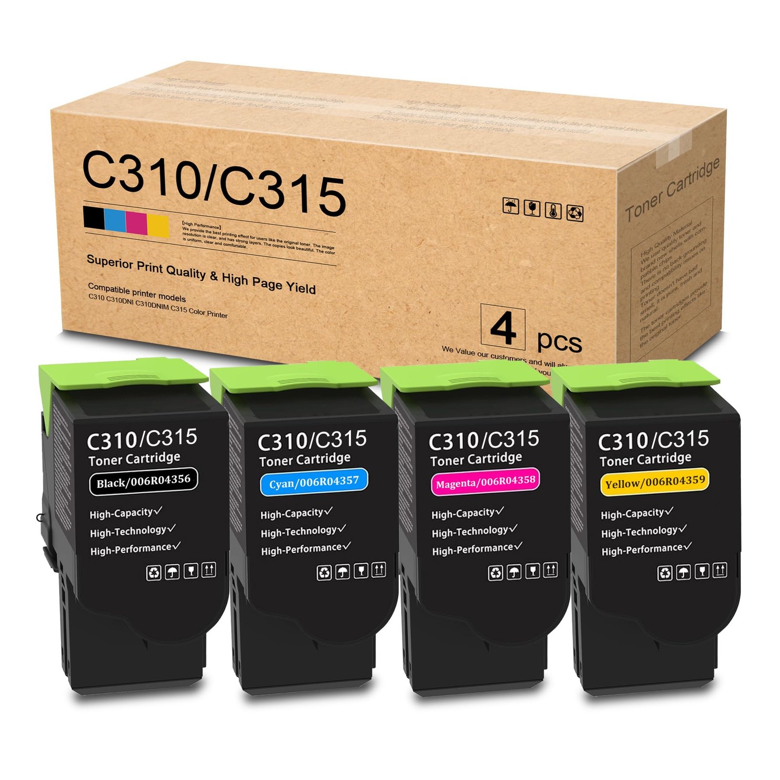 C310 / C315 High Capacity Toner Cartridge Set (4-Pack, BK/C/M/Y) - Compatible