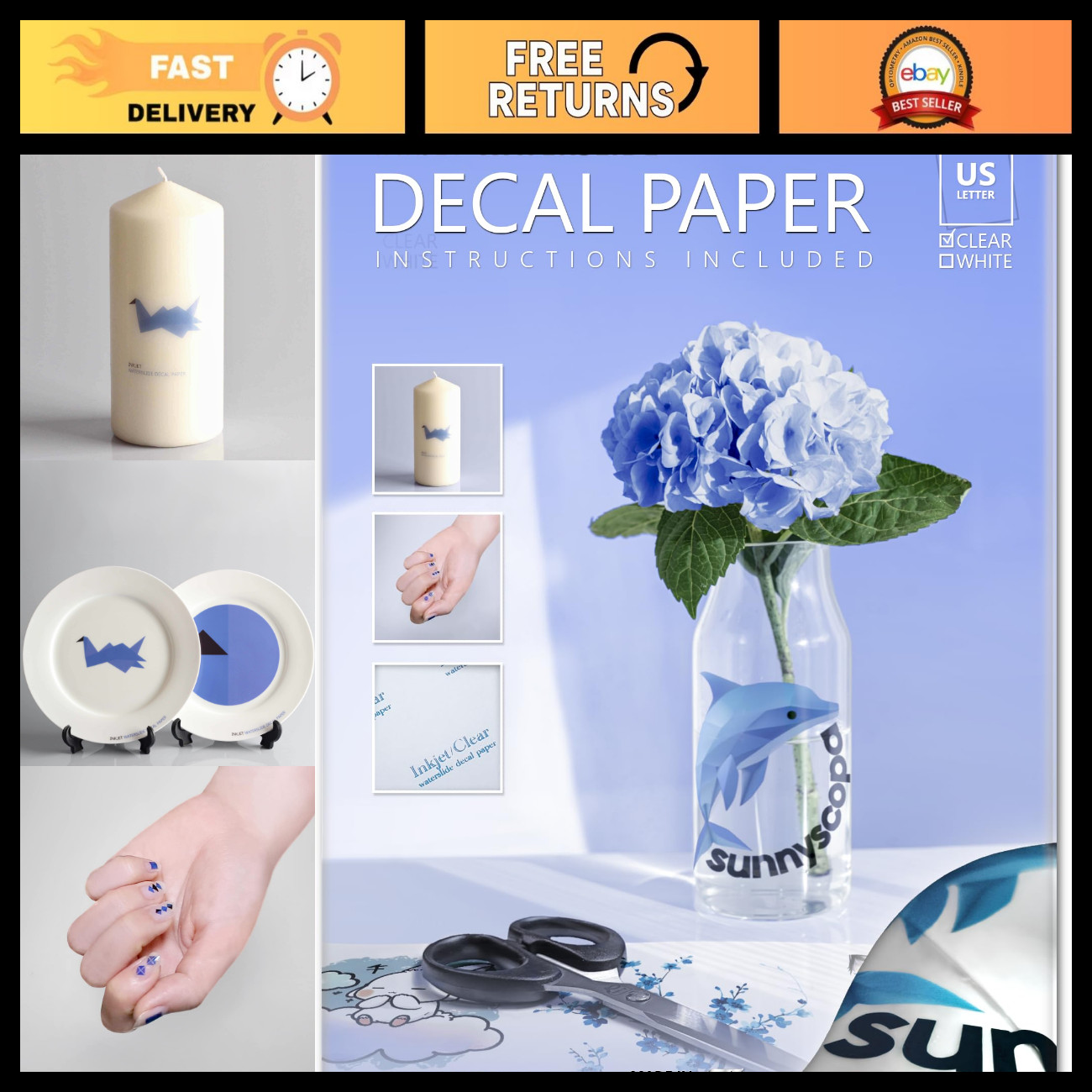 Clear Waterslide Decal Paper for Inkjet Printers - 100 Sheets, 8.5"x11", DIY Cus