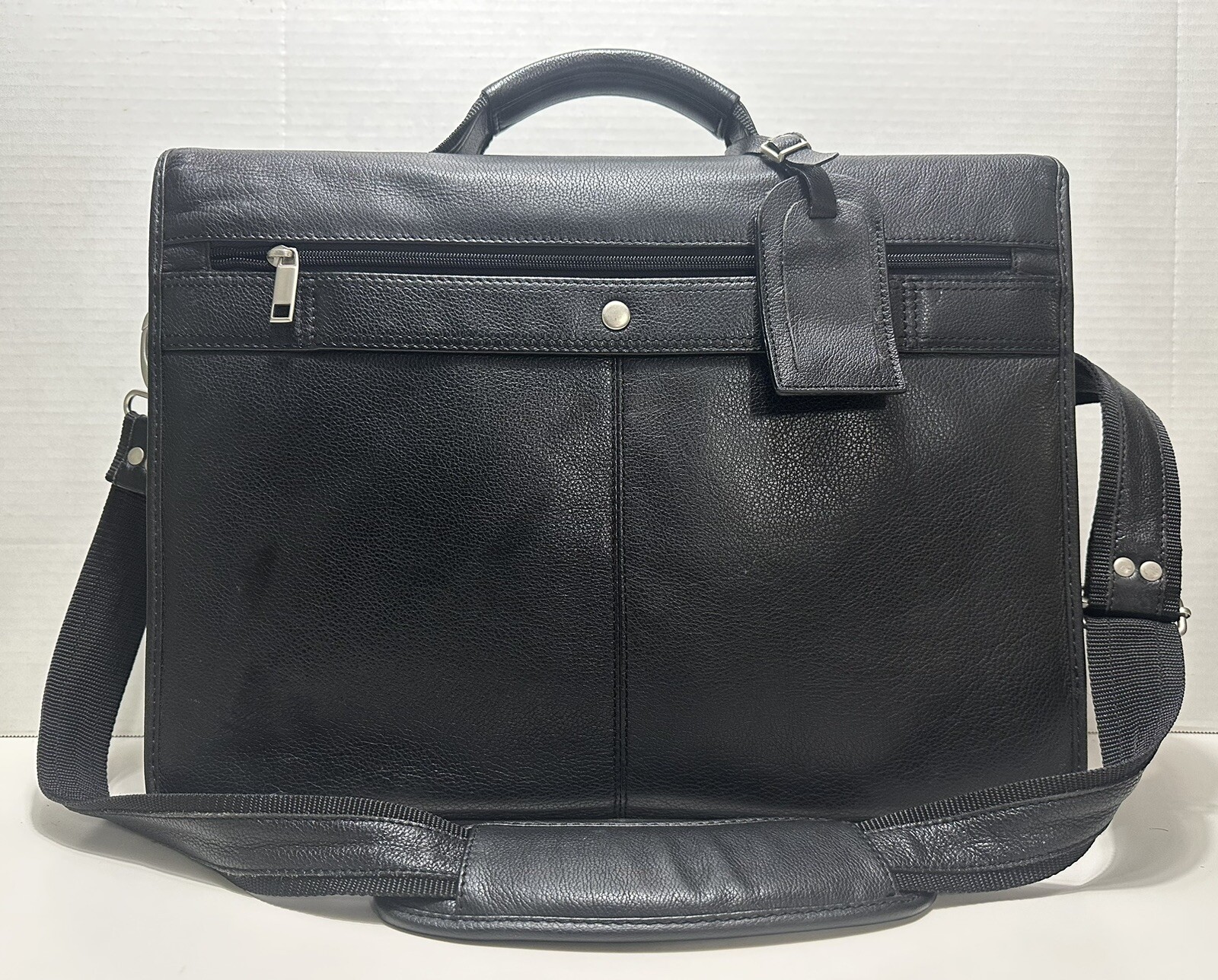 Black Leather Six Compartment Padded Laptop/Briefcase by Lion Leather Products