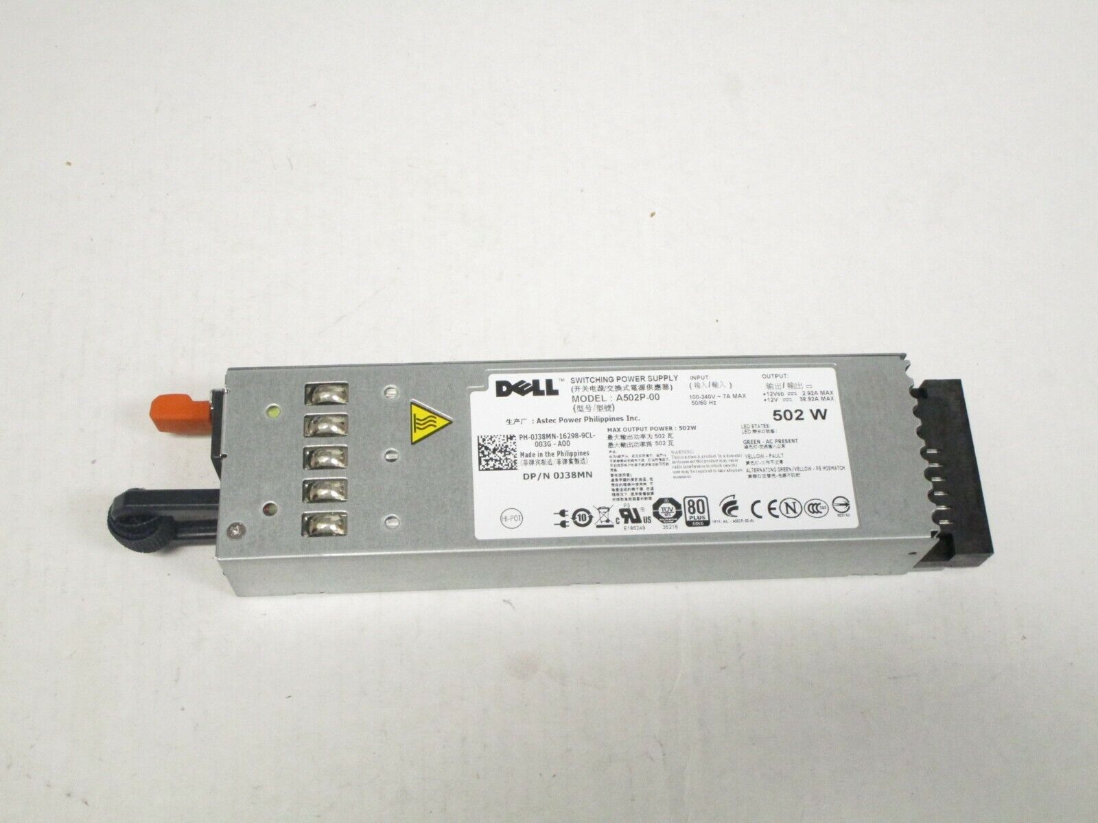 NEW OEM Dell PowerEdge R610 502W Switching Power Supply NIB02 J38MN A502P-00