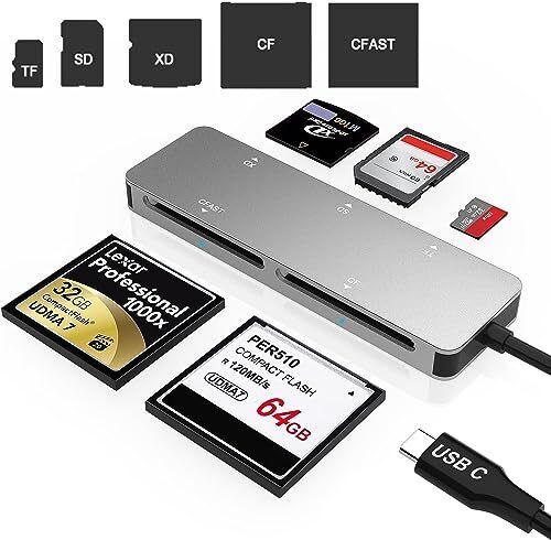CFast 2.0 Card ReaderUSB 3.0 USB C CF/SD/TF/XD Aluminum Memory Card Slot Com...