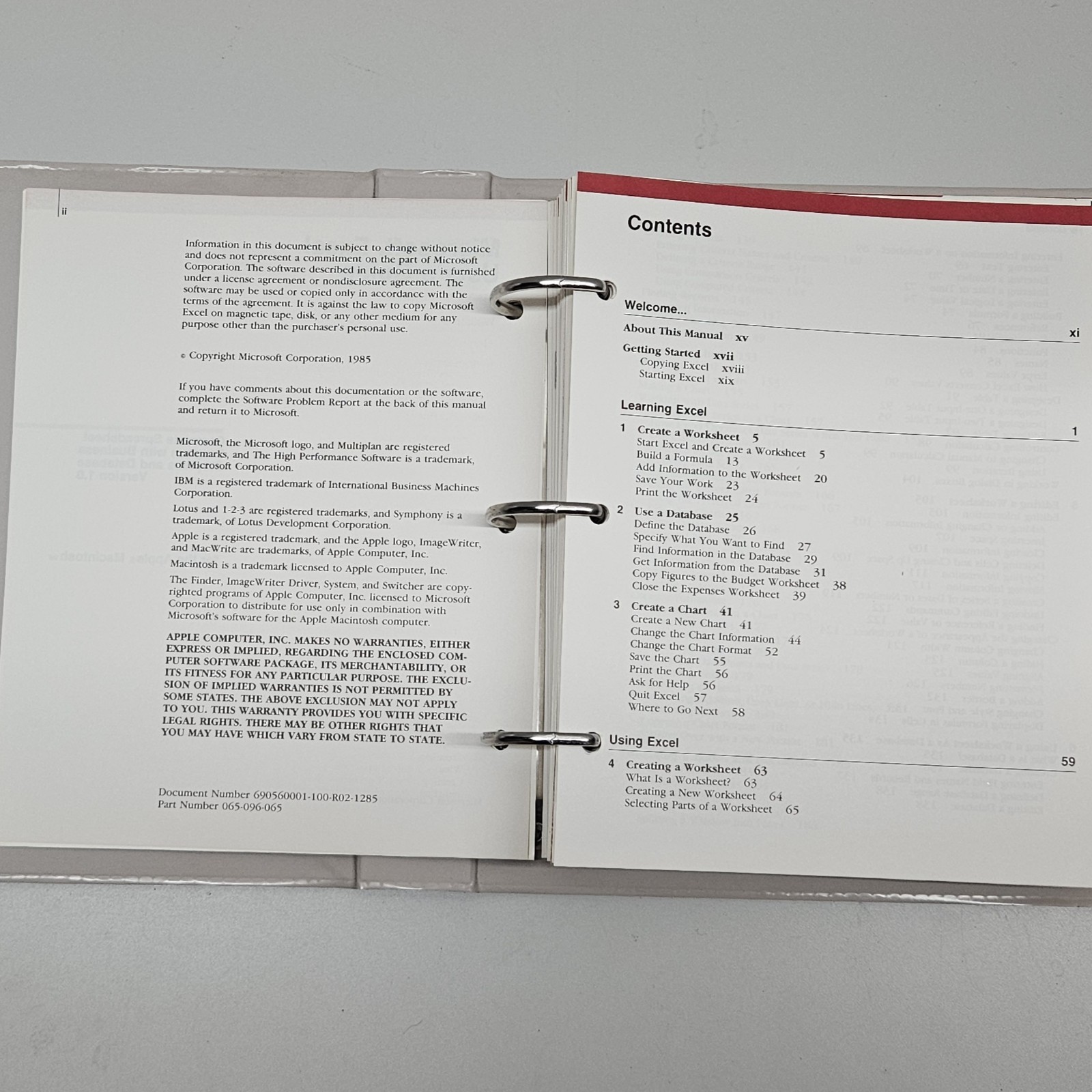 1985 Microsoft Excel For Apple Macintosh Owners Manual Binder Vintage Legacy MS