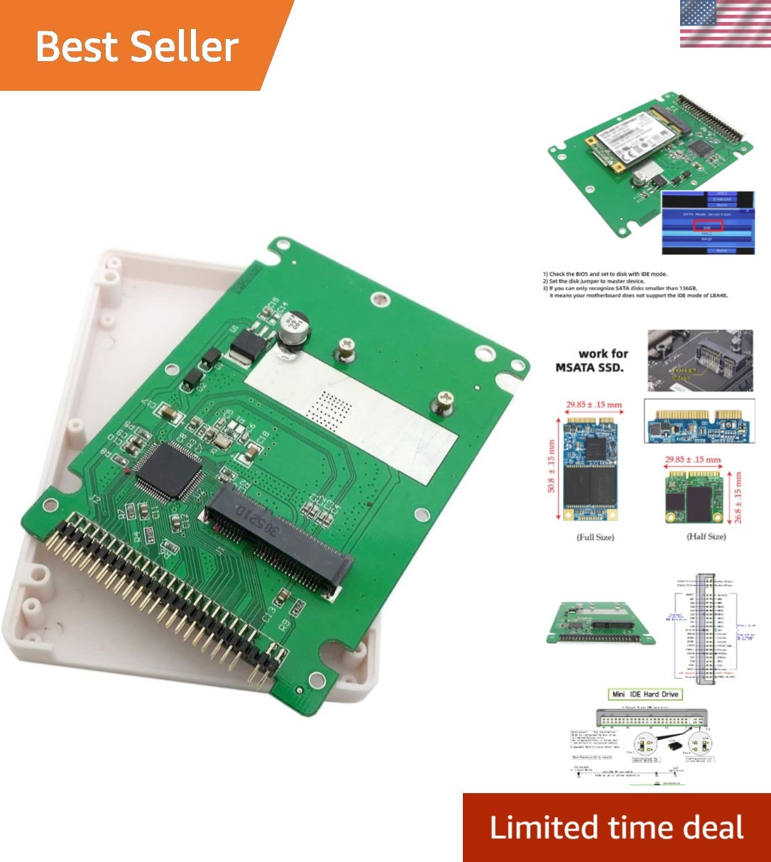 Sleek 2.5-Inch mSATA to IDE Adapter with JM20330 Chip - Ideal for Personal Use