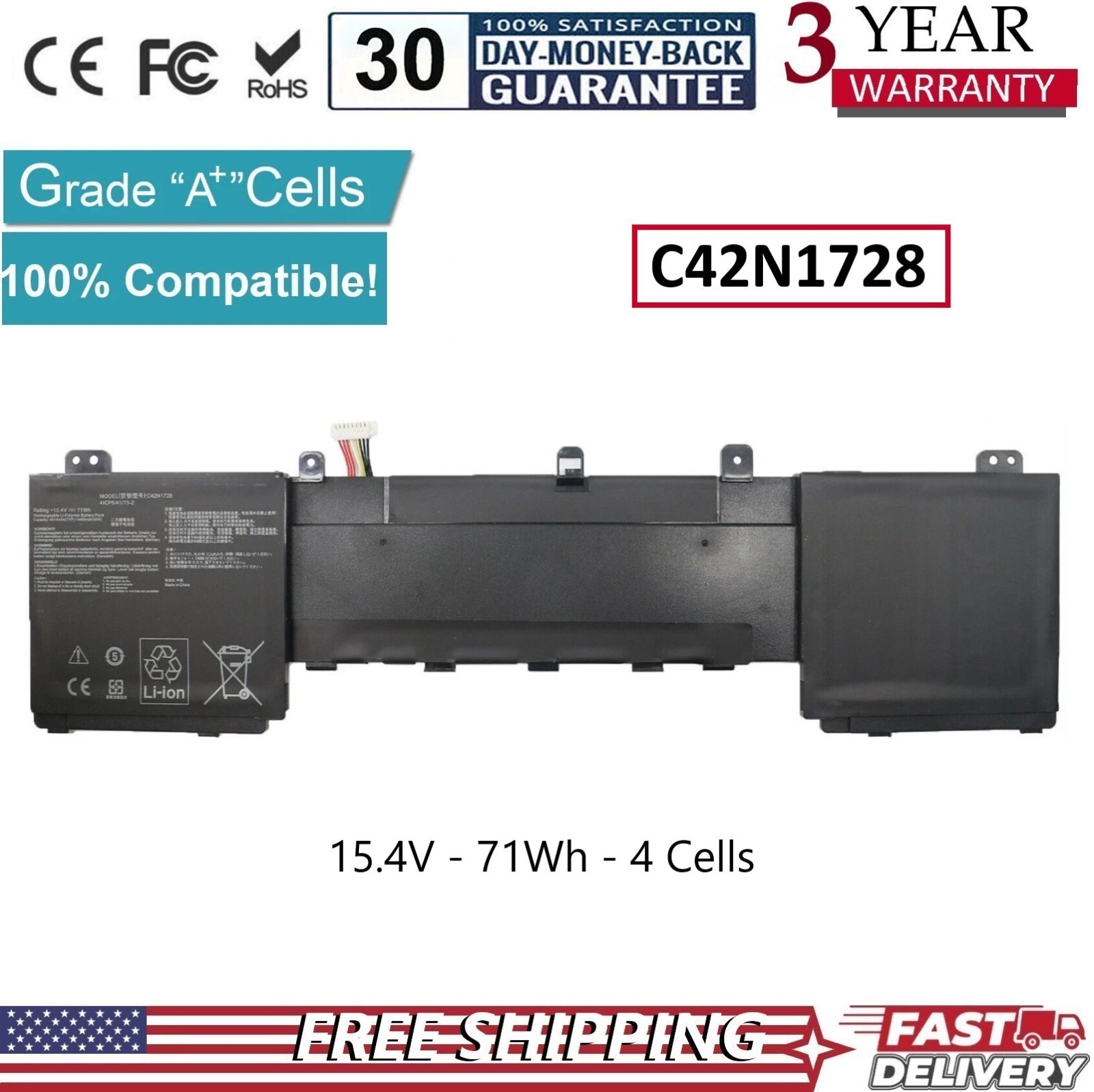 New C42N1728 Battery For Asus Zenbook Pro 15 UX550G UX550GD UX550GE UX550GEX US
