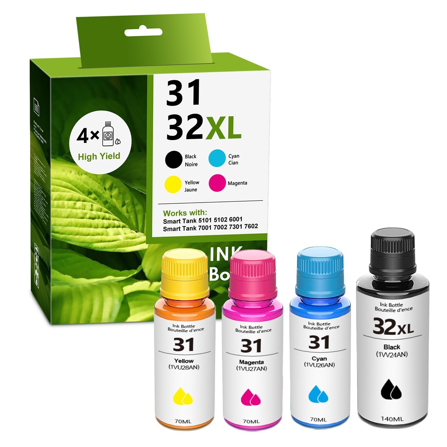 32XL/31 Black Cyan Yellow Magenta High Yield Ink Refills 4/Pack - 1VV24AN