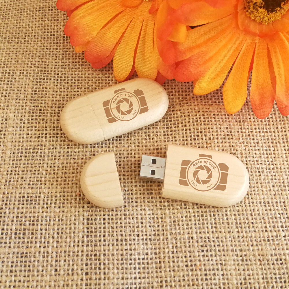 Personalized Oval Wood USB Flash Drive Only Add Your Texts or Name on USB