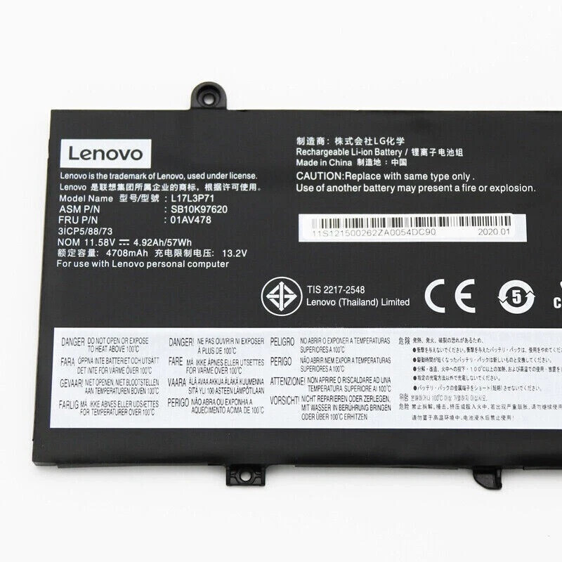 Genuine L17L3P71 01AV478 Battery For Lenovo ThinkPad T480S SB10K97620 57WH NEW